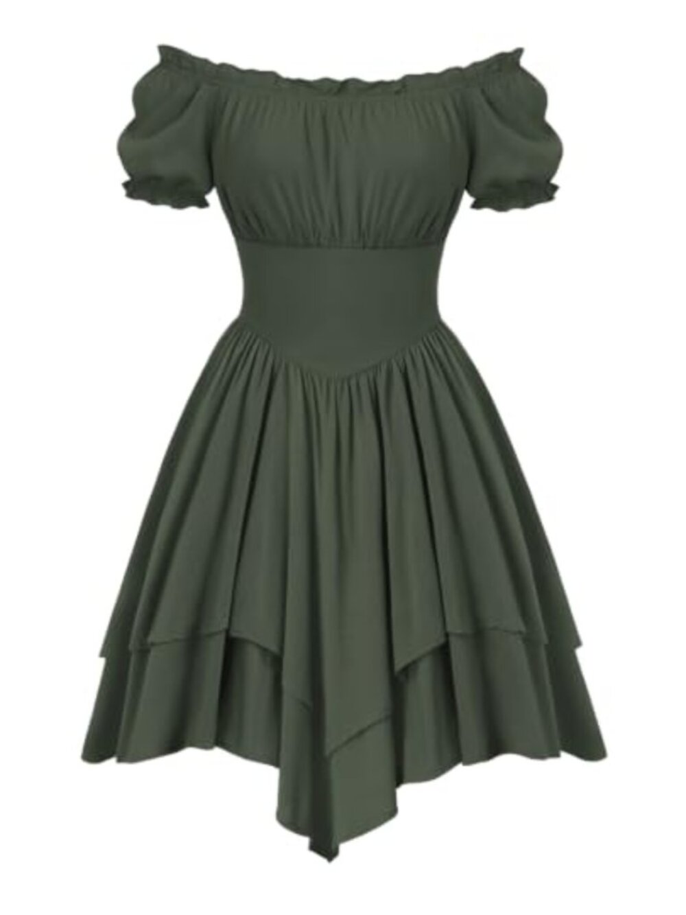 Renaissance Corset Mini Dress Off Shoulder Chiffon Puff Sleeve Lace Trim A-Line